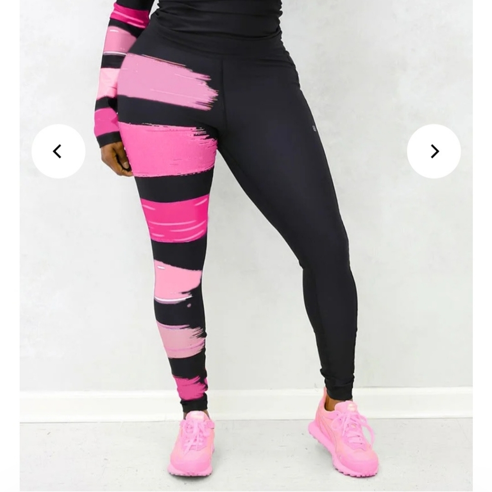 Limited Edition Breast Cancer Awareness Black and Pink Striped Leggings